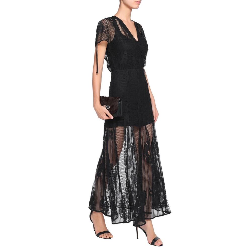 Maje Black Lace Sheer Cover Up Maxi Dress Size 1 - Picture 1 of 15